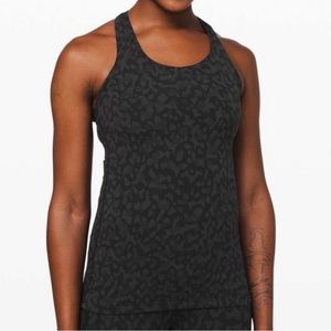Lululemon Cool Racerback Tank Top Nulu Black Gray Leopard Print Sz 4